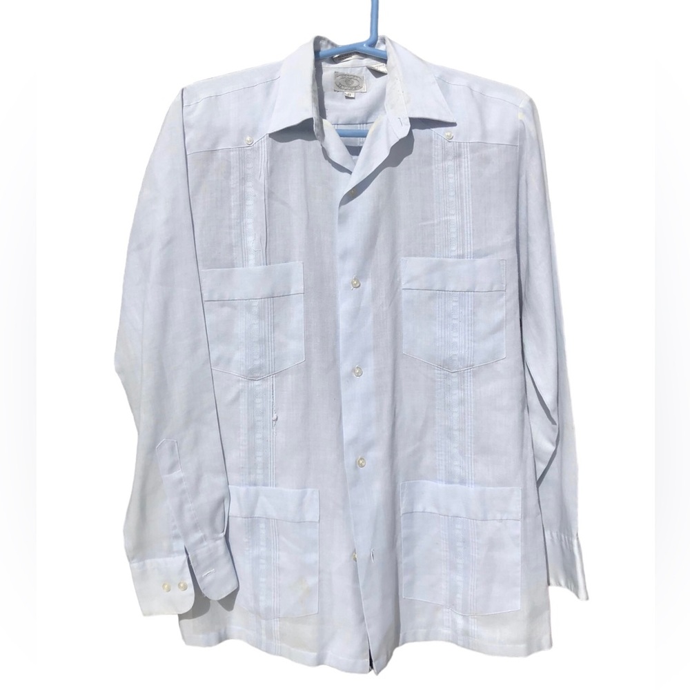 Light Blue Long Sleeve Guayabera with 4 Front Pockets